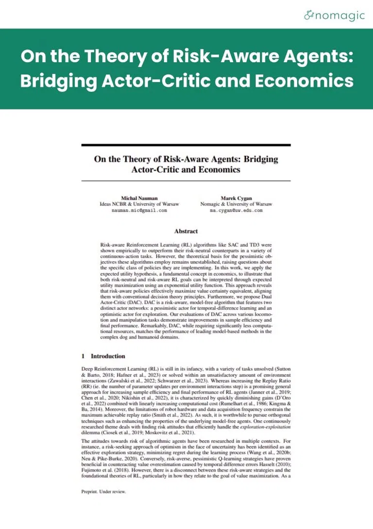 research covers on the theory of risk aware agents bridging actor critic and economics