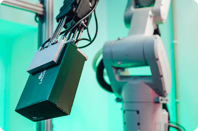 Closeup of a Nomagic shoebox picker robot